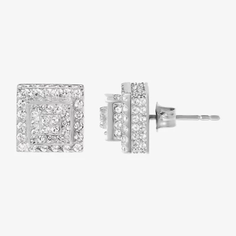 Cubic Zirconia Stainless Steel 7.6mm Square Stud Earrings