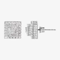 Cubic Zirconia Stainless Steel 7.6mm Square Stud Earrings
