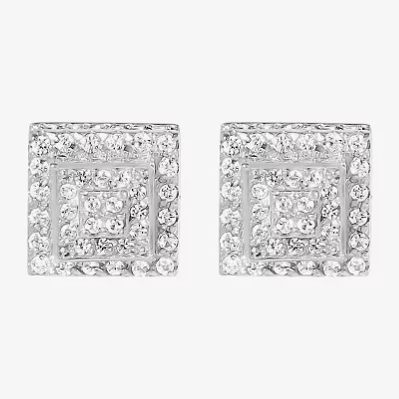 Cubic Zirconia Stainless Steel 7.6mm Square Stud Earrings