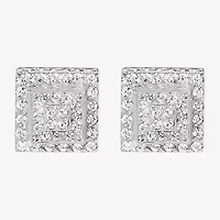 Cubic Zirconia Stainless Steel 7.6mm Square Stud Earrings