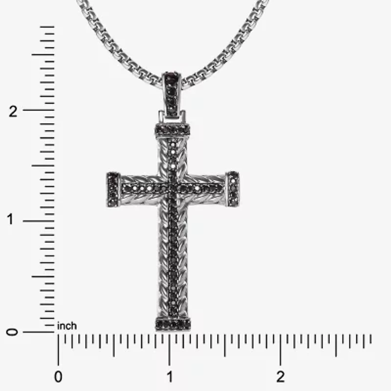 Mens Black Cubic Zirconia Stainless Steel Cross 24 Inch Pendant Necklace