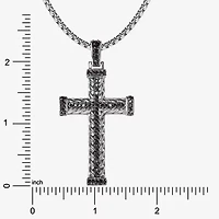 Mens Black Cubic Zirconia Stainless Steel Cross 24 Inch Pendant Necklace