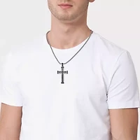 Mens Black Cubic Zirconia Stainless Steel Cross 24 Inch Pendant Necklace
