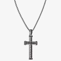 Mens Black Cubic Zirconia Stainless Steel Cross 24 Inch Pendant Necklace