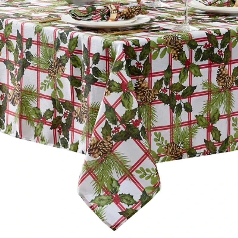 Elrene Home Fashions Pinecone Plaid Holiday Fabric Tablecloth