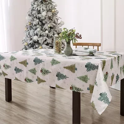 Elrene Home Fashions Lucina Twinkle Trees Holiday Lurex Fabric Tablecloth