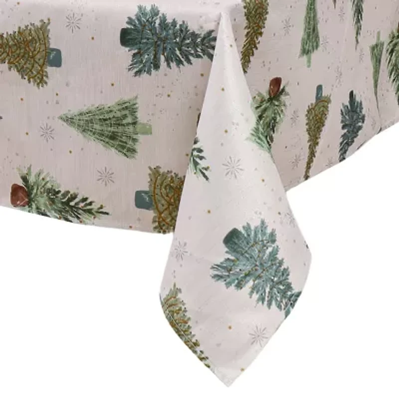 Elrene Home Fashions Lucina Twinkle Trees Holiday Lurex Fabric Tablecloth