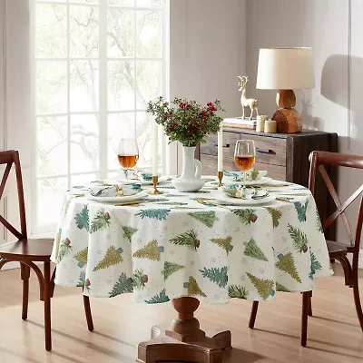Elrene Home Fashions Lucina Twinkle Trees Holiday Lurex 70" Round Tablecloths