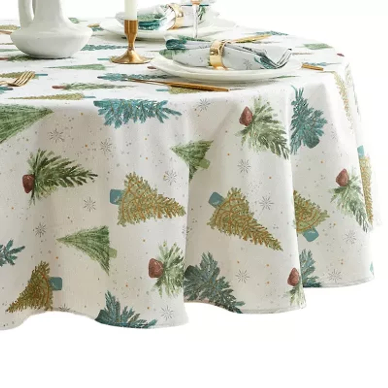 Elrene Home Fashions Lucina Twinkle Trees Holiday Lurex 70" Round Tablecloths