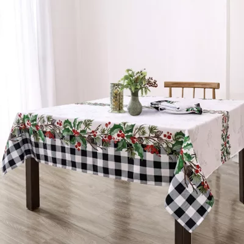 Elrene Home Fashions Holly Farmhouse Charm Holiday Fabric Tablecloth