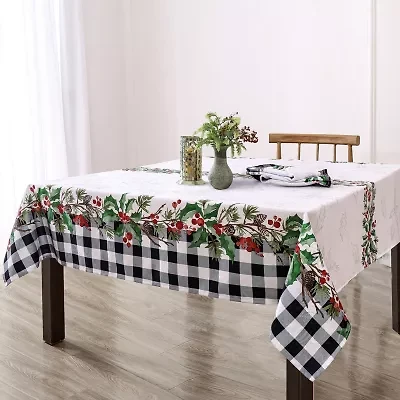 Elrene Home Fashions Holly Farmhouse Charm Holiday Fabric Tablecloth