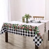 Elrene Home Fashions Holly Farmhouse Charm Holiday Fabric Tablecloth