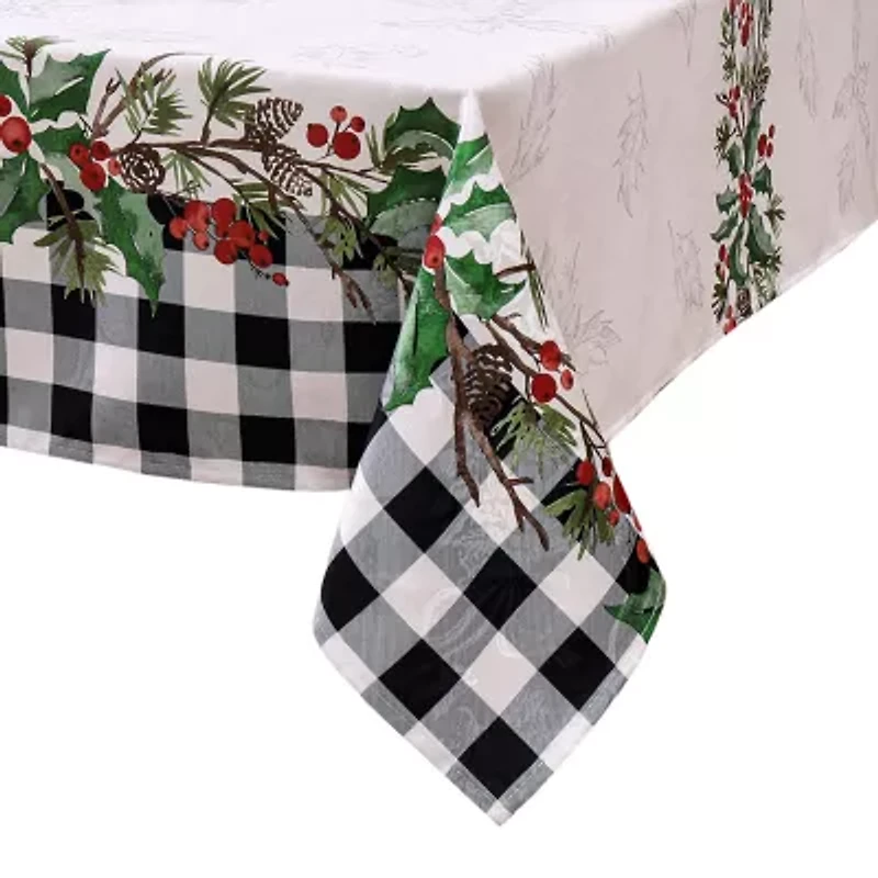 Elrene Home Fashions Holly Farmhouse Charm Holiday Fabric Tablecloth