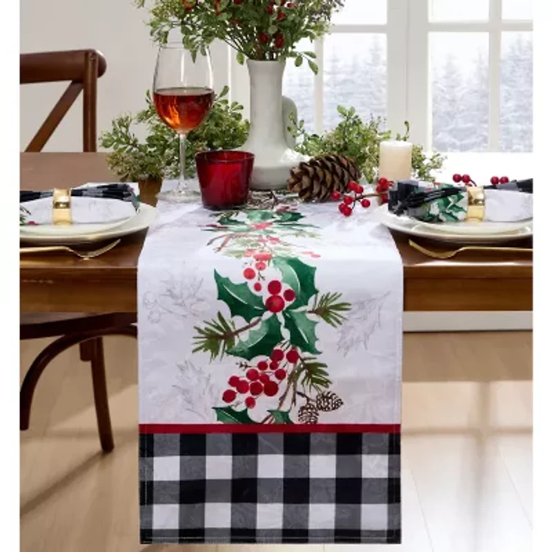 Elrene Home Fashions Holly Farmhouse Charm Holiday Fabric Table Runner