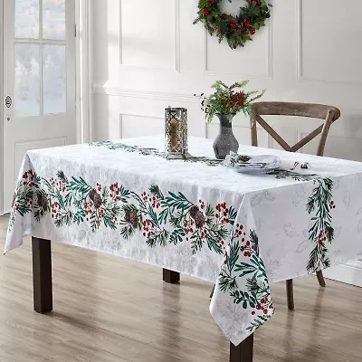 Elrene Home Fashions Holly Berry Flourish Holiday Fabric Tablecloth