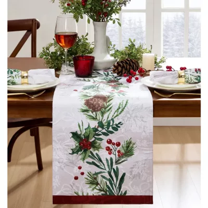 Elrene Home Fashions Holly Berry Flourish Holiday Fabric Table Runner
