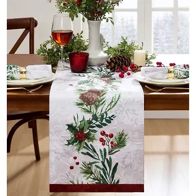 Elrene Home Fashions Holly Berry Flourish Holiday Fabric Table Runner
