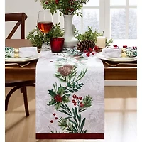 Elrene Home Fashions Holly Berry Flourish Holiday Fabric Table Runner