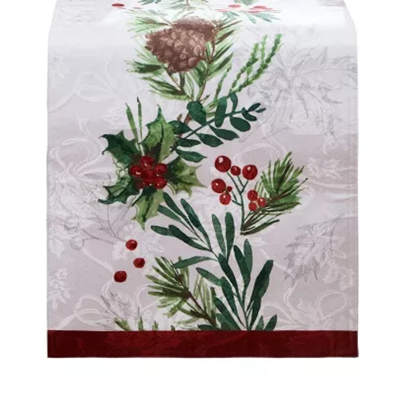 Elrene Home Fashions Holly Berry Flourish Holiday Fabric Table Runner