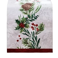 Elrene Home Fashions Holly Berry Flourish Holiday Fabric Table Runner