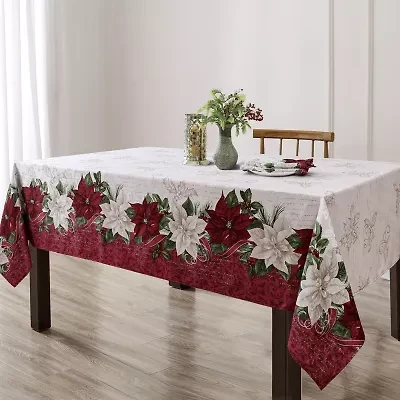 Elrene Home Fashions Clarette Poinsettia Holiday Fabric Tablecloth