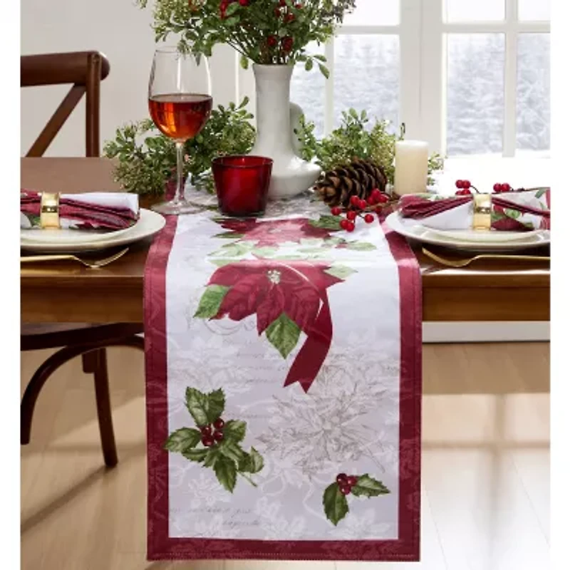 Elrene Home Fashions Clarette Poinsettia Holiday Fabric Table Runner