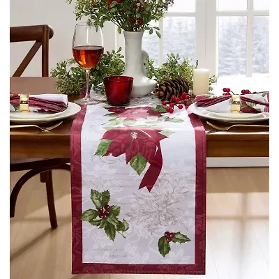 Elrene Home Fashions Clarette Poinsettia Holiday Fabric Table Runner