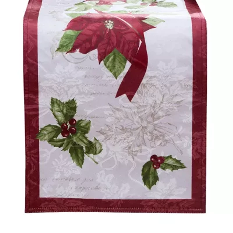 Elrene Home Fashions Clarette Poinsettia Holiday Fabric Table Runner