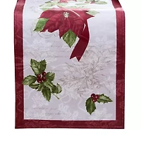Elrene Home Fashions Clarette Poinsettia Holiday Fabric Table Runner