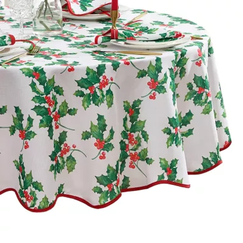 Elrene Home Fashions Vintage Holly Scallop Border Oval Tablecloth