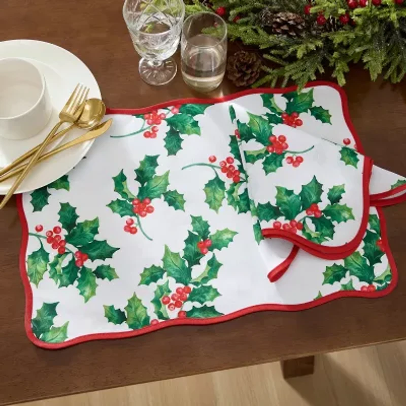 Elrene Home Fashions Vintage Holly Scallop Border 4-pc. Napkins