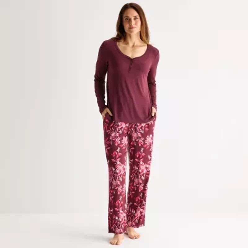 Liz Claiborne Cool and Calm Womens Long Sleeve 2-pc. Pajama Set