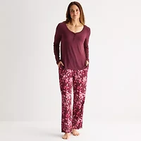 Liz Claiborne Cool and Calm Womens Long Sleeve 2-pc. Pajama Set