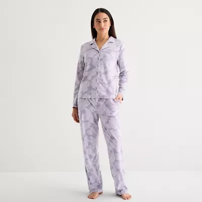 Adonna Womens Fleece Long Sleeve 2-pc. Pajama Sets