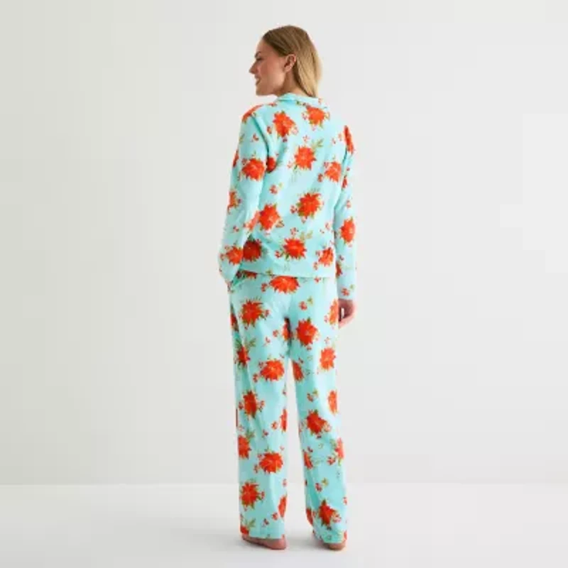 Adonna Womens Fleece Long Sleeve 2-pc. Pajama Sets