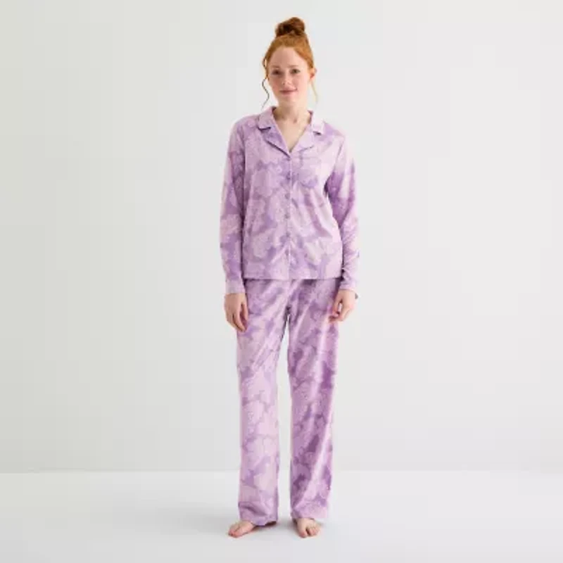 Adonna Womens Fleece Long Sleeve 2-pc. Pajama Set