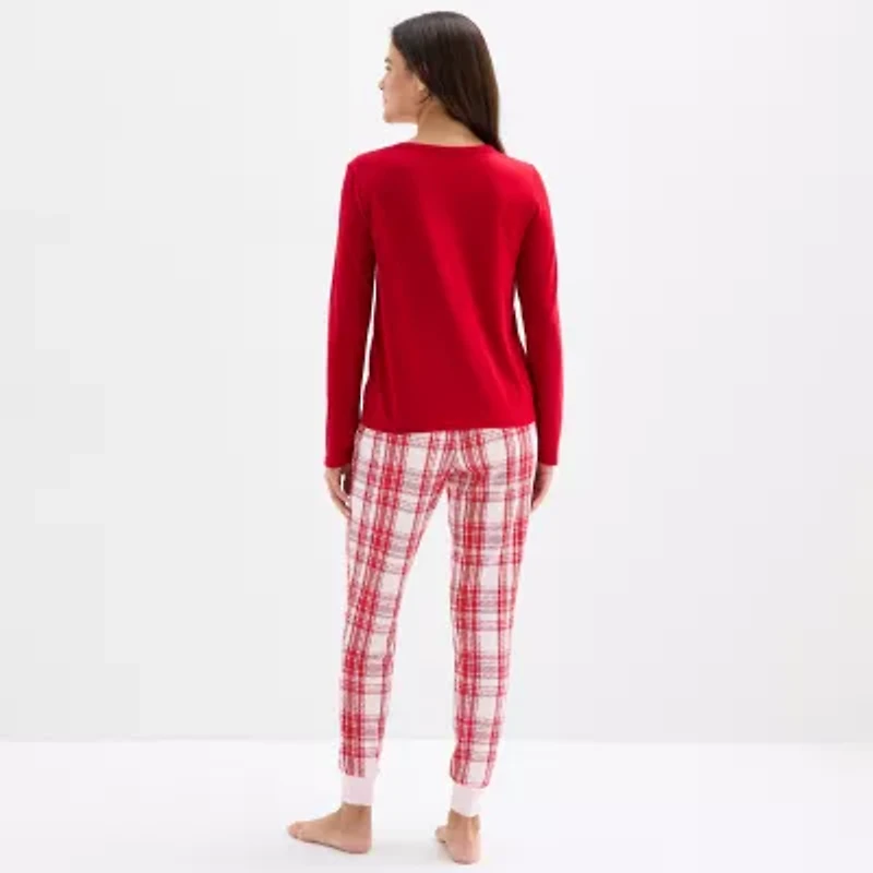 Sleep Chic Womens Crew Neck Long Sleeve 2-pc. Pajama Sets