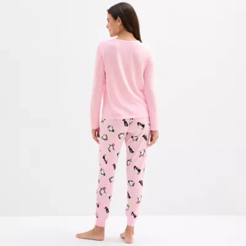Sleep Chic Womens Crew Neck Long Sleeve 2-pc. Pajama Sets