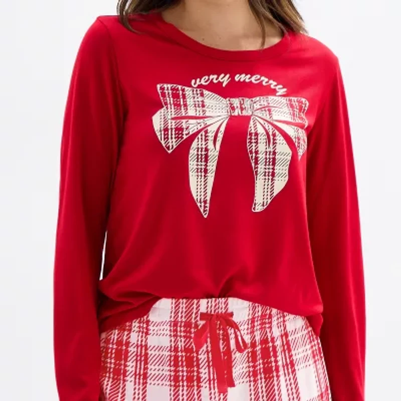 Sleep Chic Womens Crew Neck Long Sleeve 2-pc. Pajama Sets