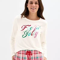 Sleep Chic Womens Crew Neck Long Sleeve 2-pc. Pajama Sets
