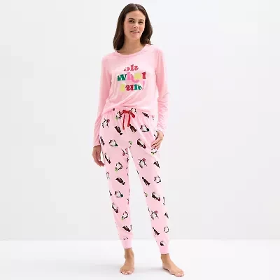 Sleep Chic Womens Crew Neck Long Sleeve 2-pc. Pajama Sets