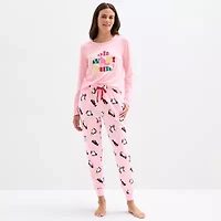 Sleep Chic Womens Crew Neck Long Sleeve 2-pc. Pajama Sets
