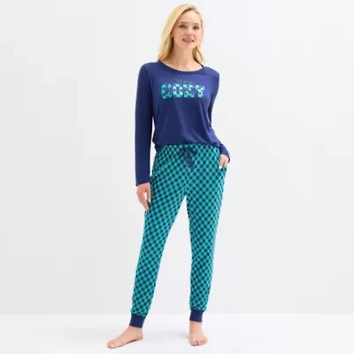 Sleep Chic Womens Crew Neck Long Sleeve 2-pc. Pajama Sets