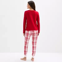 Sleep Chic Womens Crew Neck Long Sleeve 2-pc. Pajama Sets