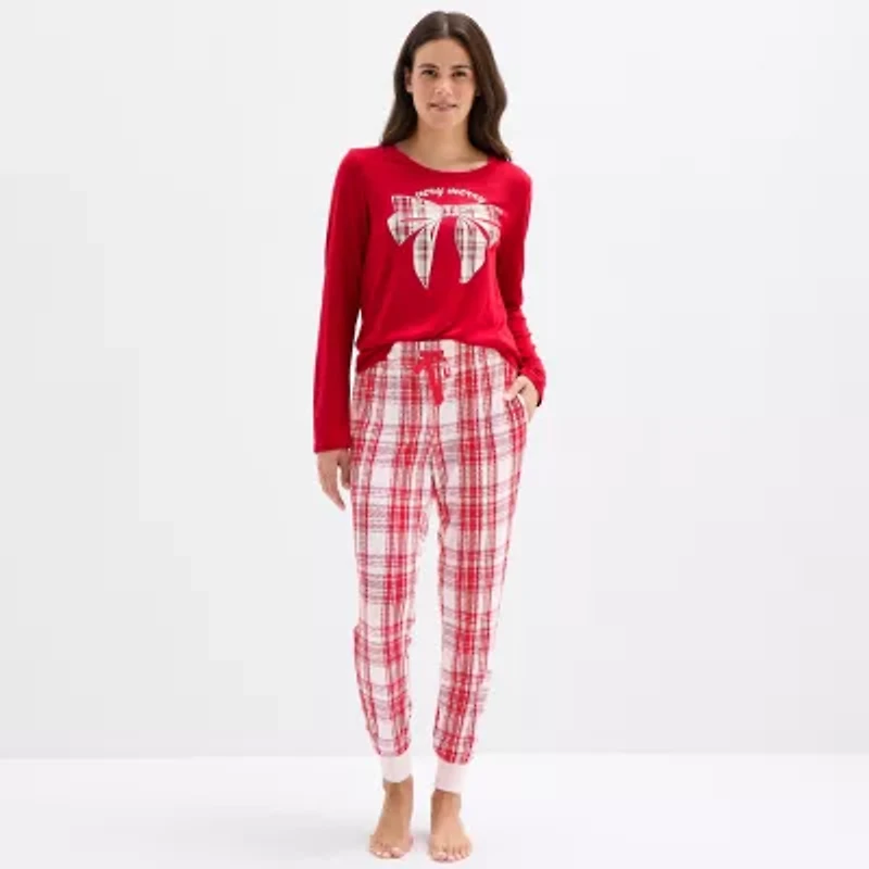 Sleep Chic Womens Crew Neck Long Sleeve 2-pc. Pajama Sets