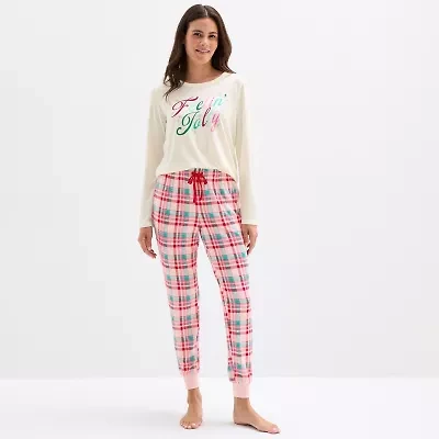 Sleep Chic Womens Crew Neck Long Sleeve 2-pc. Pajama Sets
