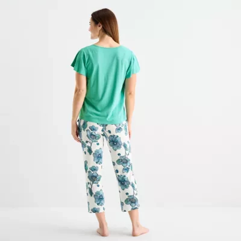 Liz Claiborne Womens V-Neck Short Sleeve 2-pc. Pajama Sets
