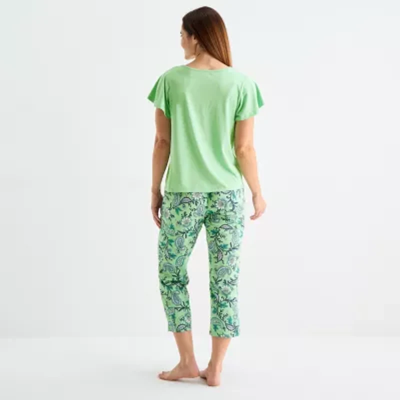 Liz Claiborne Womens V-Neck Short Sleeve 2-pc. Pajama Sets