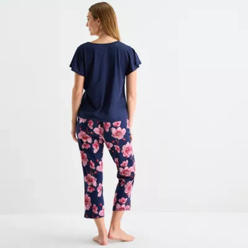 Liz Claiborne Womens V-Neck Short Sleeve 2-pc. Pajama Sets