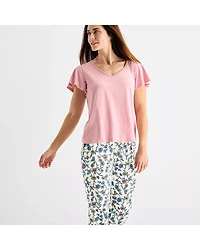 Liz Claiborne Womens V-Neck Short Sleeve 2-pc. Pajama Sets